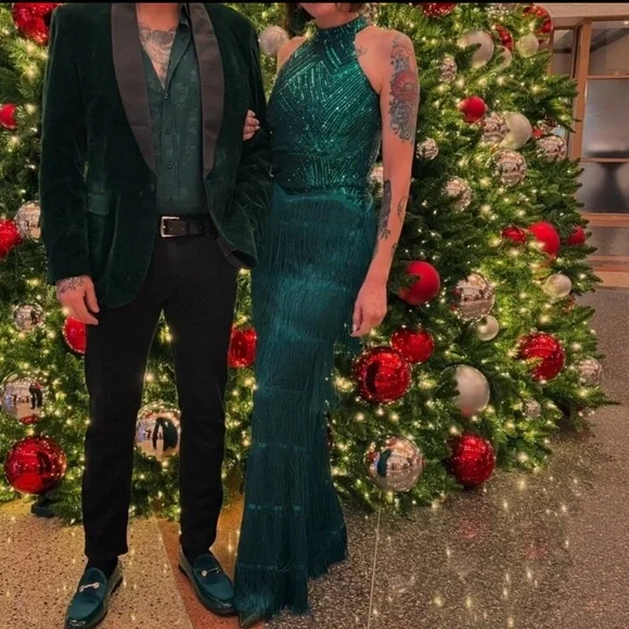 NEW - Elegant‎ Green Fringe Maxi Dress - Picture 6 of 8